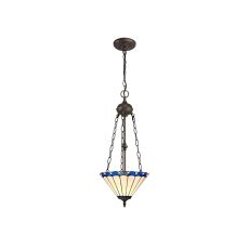 Sonoma 2 Light Uplighter Pendant E27 With 30cm Tiffany Shade, Blue/Ccrain/Crystal/Aged Antique Brass
