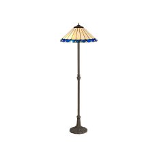 Sonoma 2 Light Leaf Design Floor Lamp E27 With 40cm Tiffany Shade, Blue/Ccrain/Crystal/Aged Antique Brass