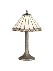 Sonoma 1 Light Tree Like Table Lamp E27 With 30cm Tiffany Shade, Grey/Ccrain/Crystal/Aged Antique Brass