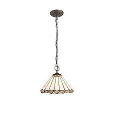 Sonoma 3 Light Downlighter Pendant E27 With 30cm Tiffany Shade, Grey/Ccrain/Crystal/Aged Antique Brass