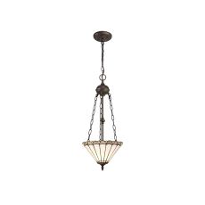 Sonoma 2 Light Uplighter Pendant E27 With 30cm Tiffany Shade, Grey/Ccrain/Crystal/Aged Antique Brass