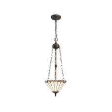 Sonoma 3 Light Uplighter Pendant E27 With 30cm Tiffany Shade, Grey/Ccrain/Crystal/Aged Antique Brass