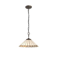Sonoma 3 Light Downlighter Pendant E27 With 40cm Tiffany Shade, Grey/Ccrain/Crystal/Aged Antique Brass