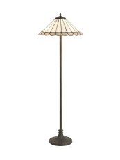 Sonoma 2 Light Stepped Design Floor Lamp E27 With 40cm Tiffany Shade, Grey/Ccrain/Crystal/Aged Antique Brass