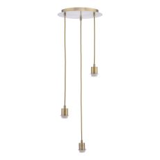 3 Light E27 Antique Brass Adjustable Suspension Cluster With Black Braided Cable