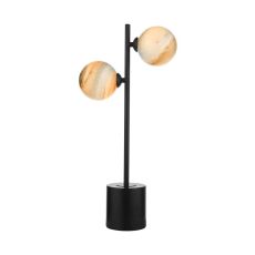 Spiral 2 Light G9 Matt Black Table Lamp C/W Inline Switch C/W Large Planet Style Glass Shades