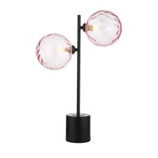 Spiral 2 Light G9 Matt Black Table Lamp C/W Inline Switch C/W Pink Dimpled Glass Shades