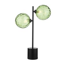 Spiral 2 Light G9 Matt Black Table Lamp C/W Inline Switch C/W Green Dimpled Glass Shades