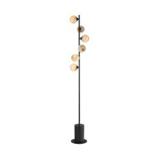 Spiral 6 Light G9 Matt Black Floor Lamp C/W Inline Foot Switch C/W Large Planet Style Glass Shades