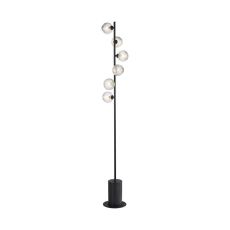 Spiral 6 Light G9 Matt Black Floor Lamp C/W Inline Foot Switch C/W Clear Closed Ribbed Glass Shades