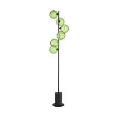 Spiral 6 Light G9 Matt Black Floor Lamp C/W Inline Foot Switch C/W Green Dimpled Glass Shades