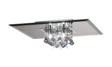 Theo Flush Ceiling, 400mm Square, 5 Light G9 Polished Chrome/Smoked Mirror/Smoked Crystal