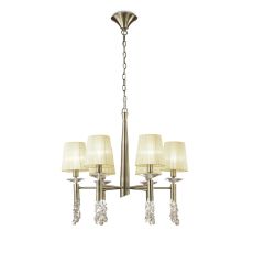 Tiffany Pendant 6+6 Light E14+G9, Antique Brass With Ccrain Shades & Clear Crystal