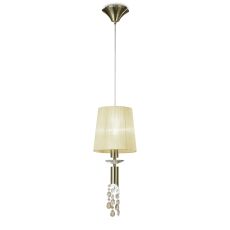 Tiffany Pendant 1+1 Light E27+G9, Antique Brass With Ccrain Shade & Clear Crystal