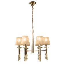 Tiffany Pendant 6+6 Light E14+G9, French Gold With Soft Bronze Shades & Clear Crystal