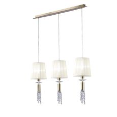 Tiffany Linear Pendant 3+3 Light E27+G9 Line, French Gold With White Shades & Clear Crystal