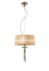 Tiffany Pendant 3+1 Light E27+G9, French Gold With Soft Bronze Shade & Clear Crystal