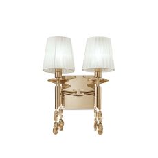 Tiffany Wall Lamp Switched 2+2 Light E14+G9, French Gold With White Shades & Clear Crystal