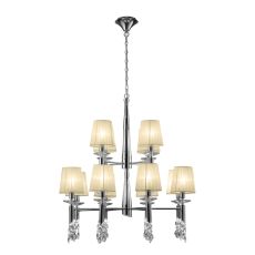 Tiffany Pendant 2 Tier 12+12 Light E14+G9, Polished Chrome With Ccrain Shades & Clear Crystal