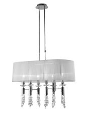 Tiffany Pendant 6+6 Light E27+G9 Oval, Polished Chrome With White Shade & Clear Crystal