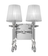 Tiffany Wall Lamp Switched 2+2 Light E14+G9, Polished Chrome With White Shades & Clear Crystal