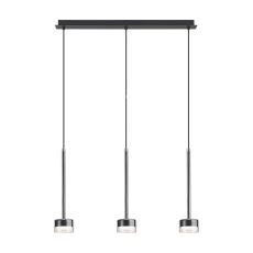 Tonic Linear Pendant, 3 Light, With Replaceable 12W LEDs, 3000K, Chrome/Black/Clear Glass