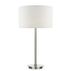 Tuscan 1 Light E27 Satin Chrome Table Lamp With Inline Switch C/W Viking Ccrain Linen 30cm Drum Shade