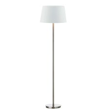 Tuscan 1 Light E27 Satin Chrome Floor Lamp With Foot Switch C/W Cezanne White Faux Silk Tapered 40cm Drum Shade