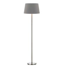 Tuscan 1 Light E27 Satin Chrome Floor Lamp With Foot Switch C/W Cezanne Grey Faux Silk Tapered 40cm Drum Shade