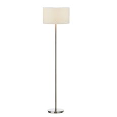 Tuscan 1 Light E27 Satin Chrome Floor Lamp With Foot Switch C/W Delta Ivory Cotton 38cm Drum Shade