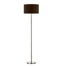 Tuscan 1 Light E27 Satin Chrome Floor Lamp With Foot Switch C/W Eldon Brown Faux Silk 38cm Drum Shade