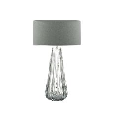 Vezzano 1 Light E27 Smoked Glass Table Lamp With Inline Dwitch C/W Pyramid Grey Linen 35cm Drum Shade