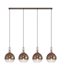 Vista Linear 4 Light Pendant E27 With 30cm Globe Glass, Copper/Clear Copper/Matt Black