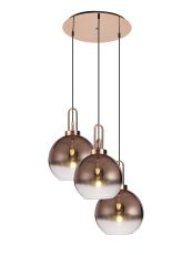 Vista Round 3 Light Pendant With 30cm Globe Glass, Copper/Matt Black Copper/Clear