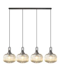 Vista Linear Suspension Kit, 4 x E27, Aged Pewter/Matt Black With 30cm Pumpkin Shaped Ribbed Champagne Glass