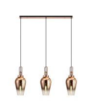 Vista Linear 3 Light Pendant E27 With 23cm Pear Glass, Copper/Clear Copper/Matt Black