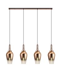 Vista Linear 4 Light Pendant E27 With 23cm Pear Glass, Copper/Clear Copper/Matt Black