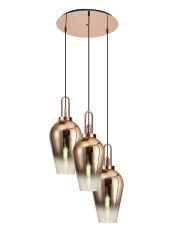 Vista Round 3 Light Pendant With 23cm Pear Glass, Copper/Matt Black Copper/Clear