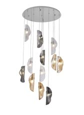 Wardley Pendant 3m, 12 x G9, Polished Chrome / Clear & Amber & Smoked Glass  Item Weight: 15kg
