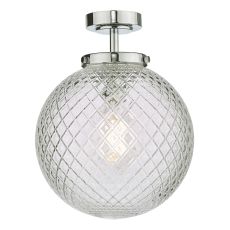Wayne 1 Light E27 Polished Chrome IP44 Surface Mounted Ceiling Light With Textured Glass Shade