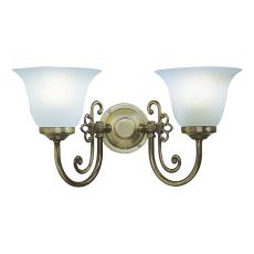 Woodstock 2 Light B22 Antique BrassWall Light With Pull Cord C/W Scavo Glass Shade