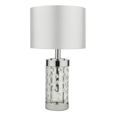 Yakinsale 1 Light E27 Polished Chrome Small Table Lamp With Crystal Beads Complete With Inline Switch C/W With Ivory Faux Silk Shade