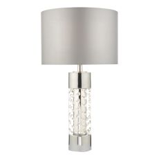 Yakinsale 1 Light E27 Polished Chrome Large Table Lamp With Crystal Beads Complete With Inline Switch C/W With Grey Faux Silk Shade