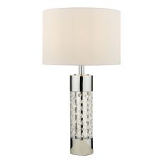 Yakinsale 1 Light E27 Polished Chrome Large Table Lamp With Crystal Beads Complete With Inline Switch C/W With Ivory Faux Silk Shade