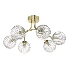 Yiska 6 Light G9 Polished Gold Semi Flush Ceiling Light With Ribbed Glass Shades