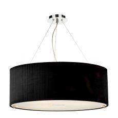 Znew_yorkza 6 Light E27 Polished Chrome Adjustable 90cm Round Pendant With Black Micro Pleat Shade & Frosted Acrylic Diffuser