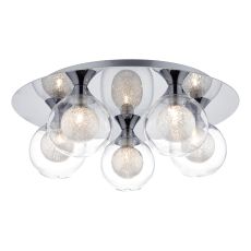 Zeke 5 Light G9 Polished Chrome Semi Flush Fitting With A Clear Outer Glass Shades And A Spun Glass Inner Layer Which Really Sparkles
