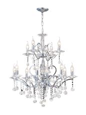 Zinta Pendant 2 Tier 12 Light E14 Polished Chrome/Crystal, (ITEM REQUIRES CONSTRUCTION/CONNECTION) Item Weight: 15.0kg