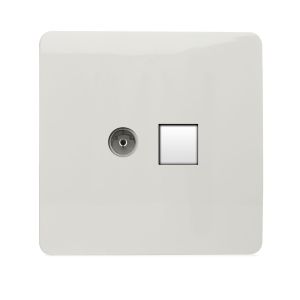 Trendi, Artistic Modern TV Co-Axial & PC Ethernet  Gloss White  Finish, BRITISH MADE, (35mm Back Box Required), 5yrs Warranty